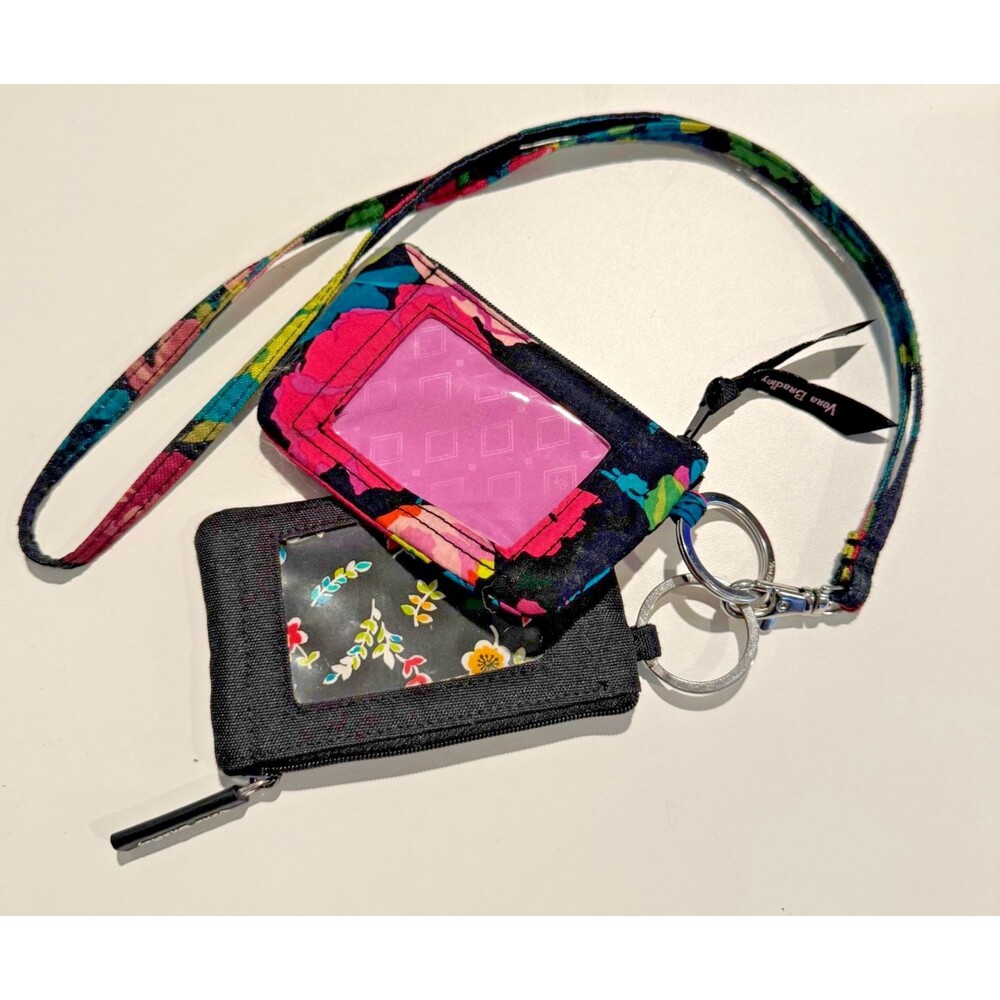 Lot of 2 Vera Bradley Zip ID Case & Lanyard SET Coin Purse Keychain ID Badge